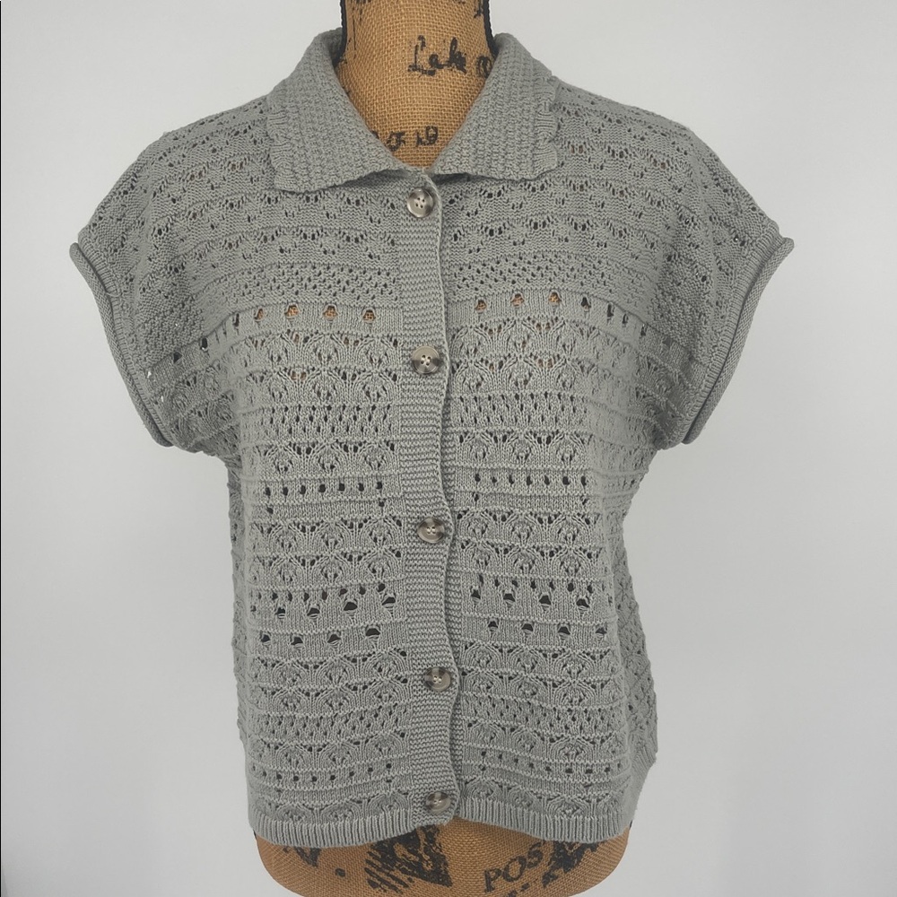 Crocheted Button-Up Cardigan - Sage Green